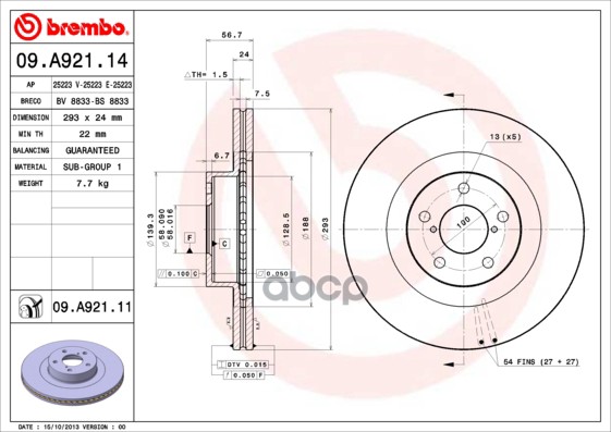 Диск тормозной 09.A921.11 Brembo арт. 09.A921.11