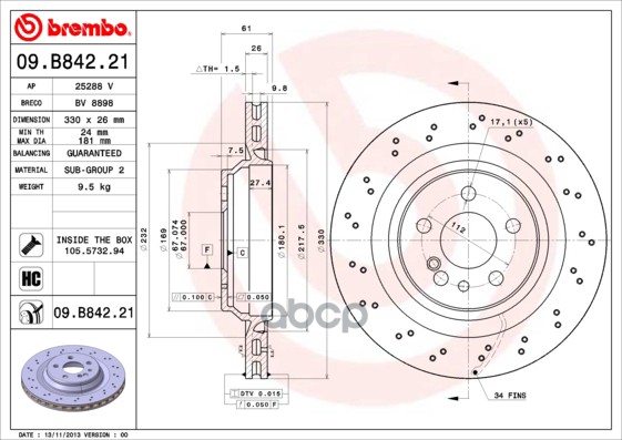 Диск Тормозной Uv Coated | Зад | Brembo арт. 09B84221