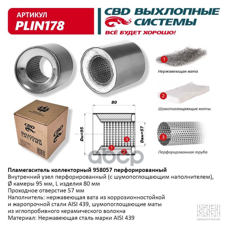 Пламегаситель коллекторный 958057 перфорированный из Нерж.стали. CBD. PLIN178 CBD арт. PLIN178
