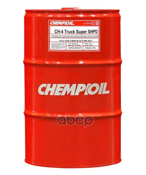 CHEMPIOIL 15W-40 Ch-4 Truck Super Shpd, Ci-4/Ch-4/ Sl 60Л (Полусинт. Мотор. Масло) Hcv