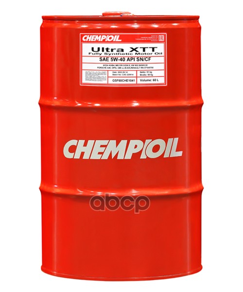 CHEMPIOIL 5W-40 Ultra Xtt Sn/Cf(Ch-4), A3/B4, 60Л (Синт. Мотор. Масло)