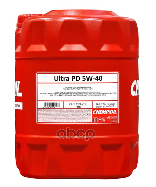 CHEMPIOIL 5W-40 Ultra Pd Api Sn/ Ch-4, C2/ C3 20Л (Синт. Мотор. Масло)