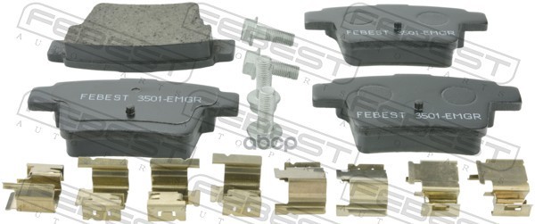 Колодки тормозные задние комплект (с болтами, с прижимной скобой) Febest арт. 3501EMGR