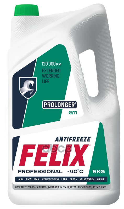 Антифриз готовый зеленый гибридный Prolonger -40 G11 5л Felix арт. 430206031