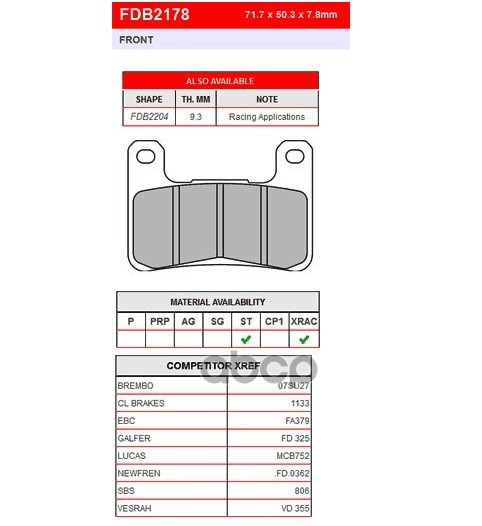 Тормозные Колодки Дисковые Moto, Блистер 2 Шт Ferodo Fdb2178st Ferodo арт. FDB2178ST