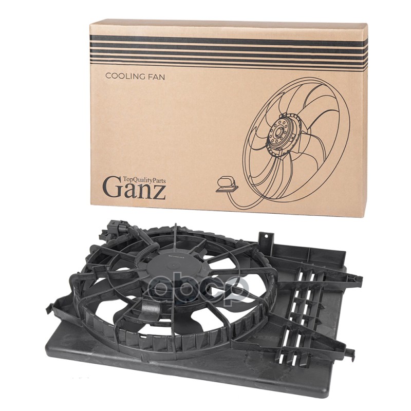 Вентилятор охлаждения в сборе (с резистором) KIA Sportage III 1.6i /2.0i10-15/HYUNDAI iX35 2.0i GANZ GIC06498 GANZ арт. GIC06498