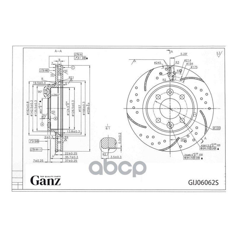 Диск Тормозной Передний Перфорированный Pro-Line С Покрытием (Компл.2 Шт) Renault Logan Ii 2013-> /Vent D=258Mm Ganz Gij06062...