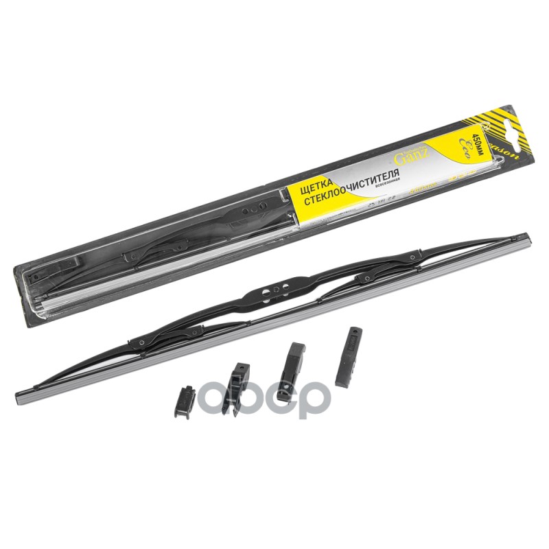 Щетка стеклоочистителя 450 мм каркасная 1 шт GANZ ECO GIS01004 (4 адаптера) GANZ арт. GIS01004