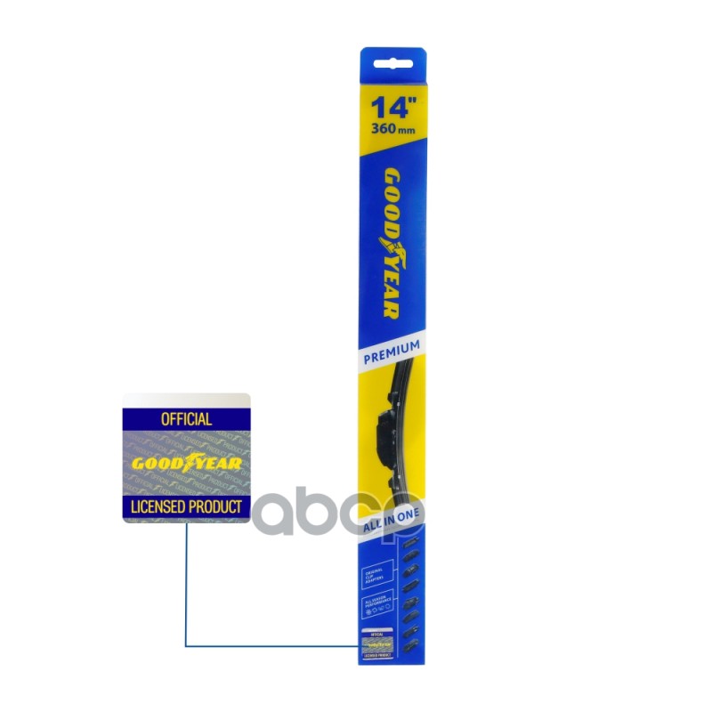 Щетка стеклоочистителя бескаркасная Premium 360мм 9 адаптеров GOODYEAR арт. GY000434