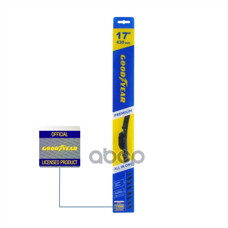 Щетка стеклоочистителя бескаркасная Premium 430мм 9 адаптеров GOODYEAR арт. GY000437