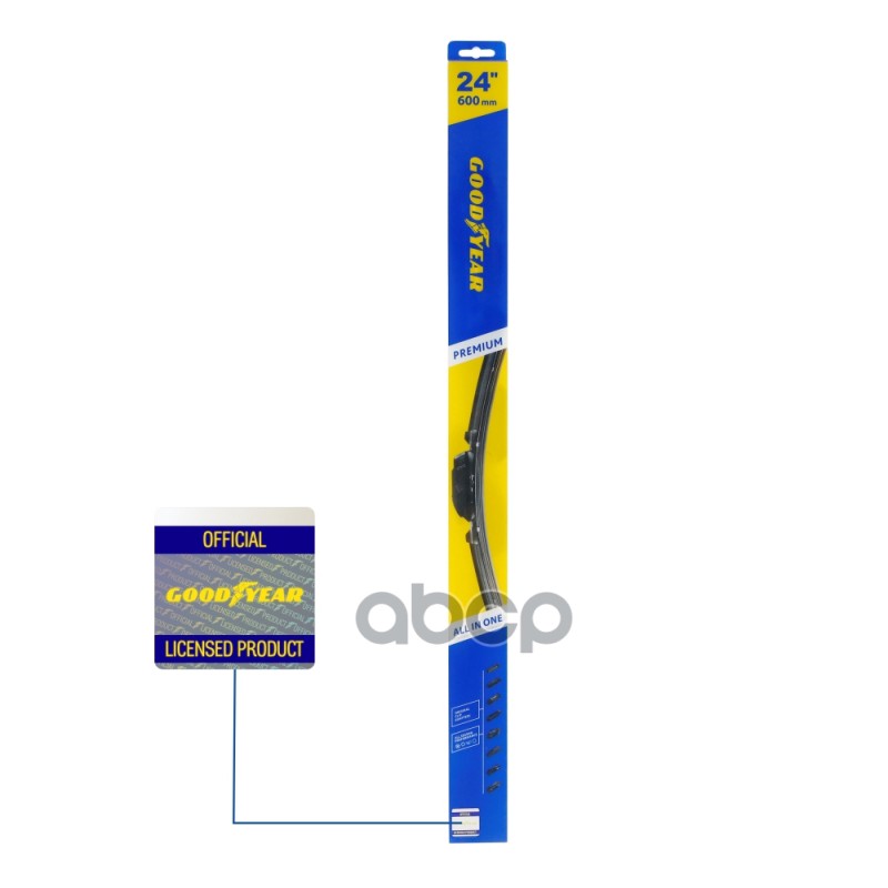 Щетка стеклоочистителя бескаркасная Premium 600мм 9 адаптеров GOODYEAR арт. GY000444
