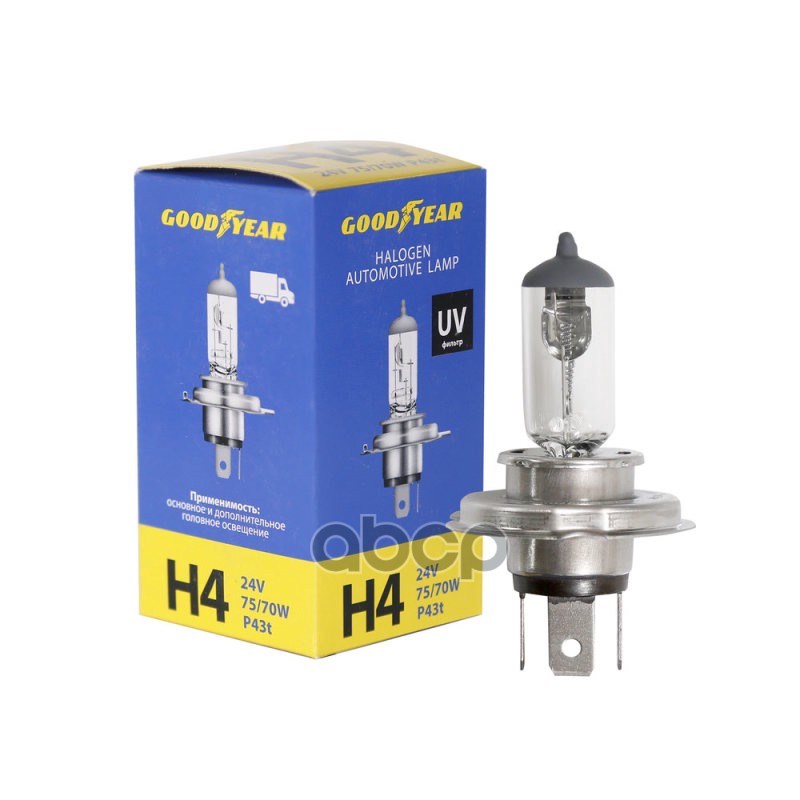 Лампа галогеновая головного света H4 P43t 24V 75/70W картон 1шт GOODYEAR арт. GY014240