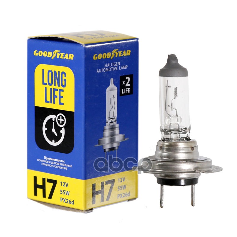 Лампа галогеновая головного света H7 PX26d 12V 55W Long Life картон 1шт GOODYEAR арт. GY017122