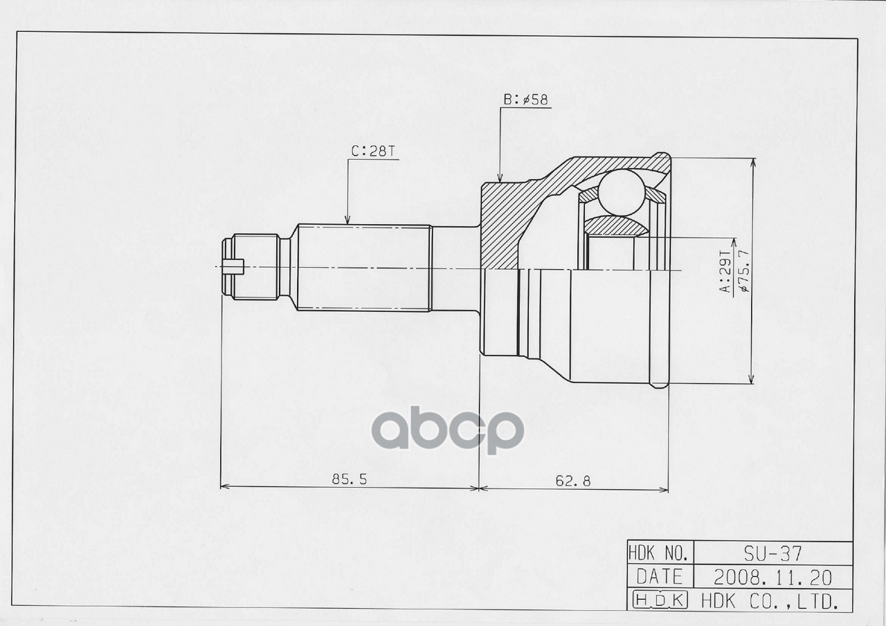 Шрус (Спереди/ Наруж) Suzuki SX4 06-16 / Fiat Sedici 06-11 HDK арт. SU-037
