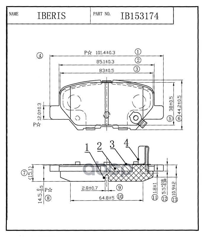 Колодки Тормозные Зад К-Т Mazda 6 Iii (Gj), Asx (Ga_w_), Outlander Iii IBERIS арт. IB153174