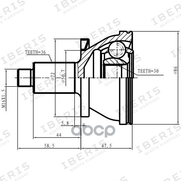 ШРУС НАРУЖ РАЗМЕР 30Х50.7Х36, БЕЗ АБС VW POLO SEDAN, SKODA FABIA, RAPID, ROOMSTER IBERIS арт. IB6017
