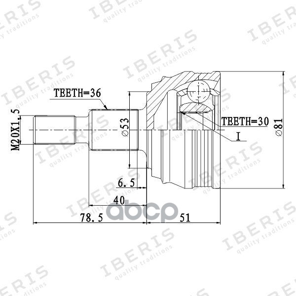 Шрус Наруж (Размер 30Х53х36, Без Абс) Skoda Octavia, Audi A3, Vw Golf Iv IBERIS арт. IB6018