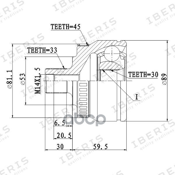Шрус Наруж (Размер 30Х53х33, С Абс 45 Зуб.) Vw Passat B5, Audi A4 IBERIS арт. IB6062
