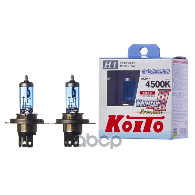 Лампа 12V H4 60/55W P43t 4500K KOITO Whitebeam Premium комплект DUOBOX P0744W KOITO арт. P0744W