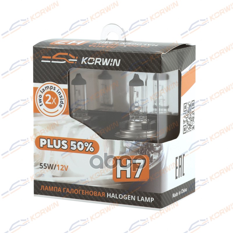 Лампа Галогенная (H7 12V 55W P43t Plus 50% ) Блистер К-Т 2Шт KORWIN арт. KWYN0058