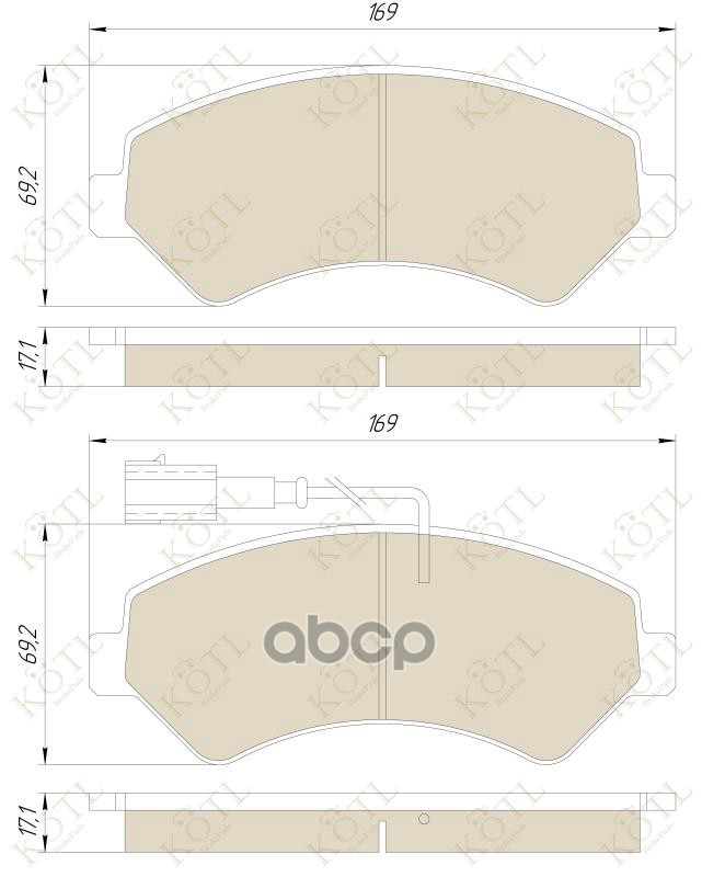 Колодки тормозные дисковые передние к-т CITROEN JUMPER/FIAT DUCATO/PEUGEOT BOXER R KOTL арт. 1703kt