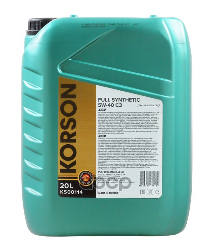 Korson 5W-40 Full Synthetic C3 20Л (Синт. Мотор. Масло.)