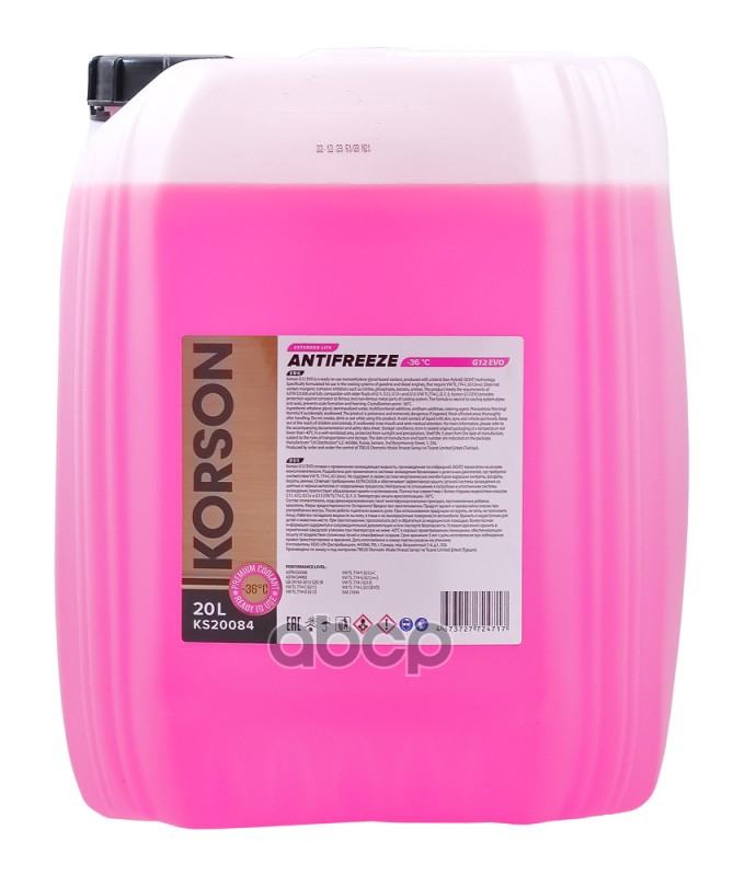 Антифриз, Готовый Раствор G12 Evo -36 Розовый 20Л Korson арт. KS20084