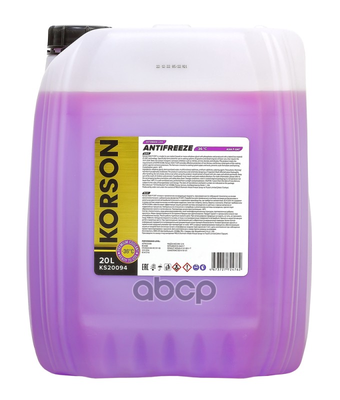 Антифриз, Готовый Раствор Asia Р-Оат Фиолетовый -36 20Л Korson арт. KS20094