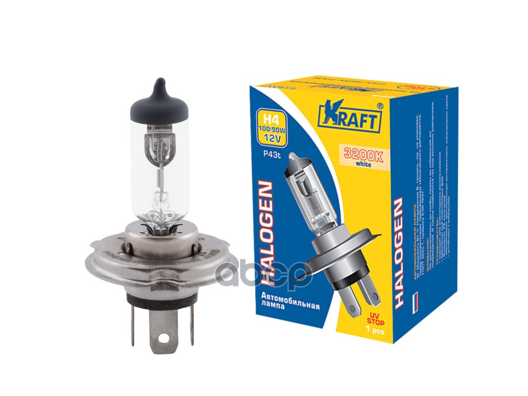 Автолампа H4 12V 100/90W (P43t) Kraft арт. KT700011