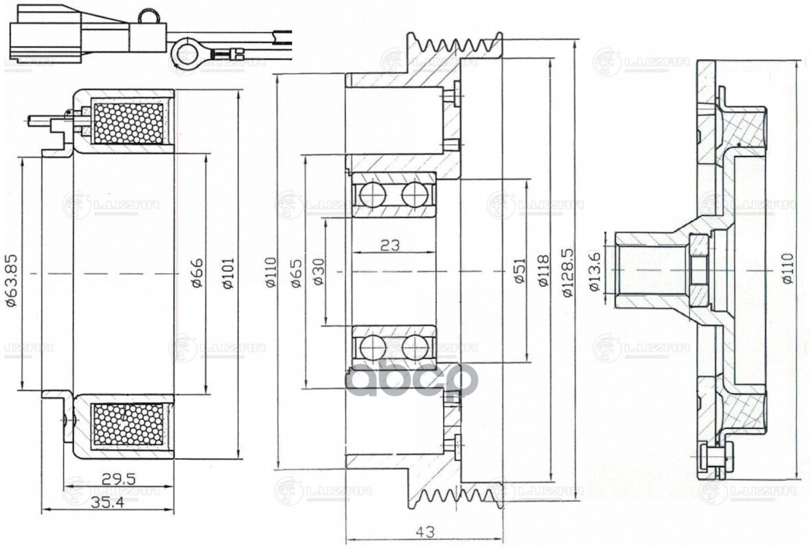 Муфта эл/магн. компрессора кондиц. для а/м Hyundai Sonata (98-) 2.0D/2.7i (LMAC 0802) LUZAR арт. LMAC0802