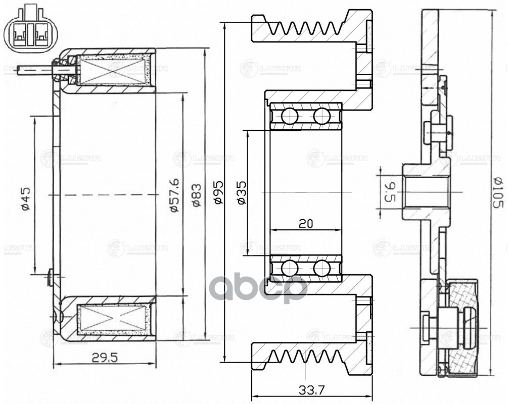 Муфта эл/магн. компрессора кондиц. для а/м Mitsubishi Lancer X (07-) 1.8i/2.4i (LMAC 1103) LUZAR арт. LMAC1103