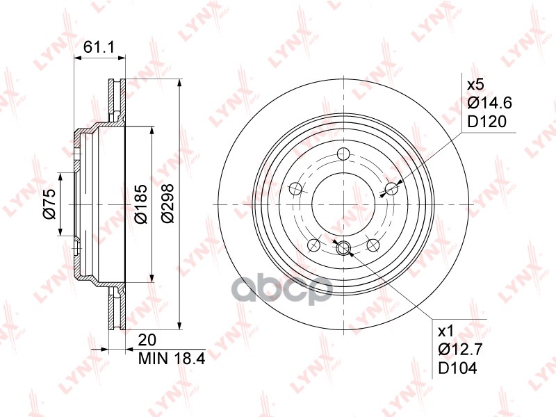 Диск тормозной задний (298x20) подходит для BMW 5(E39) 2.0-4.4 95-03 BN-1010 LYNXauto арт. BN-1010