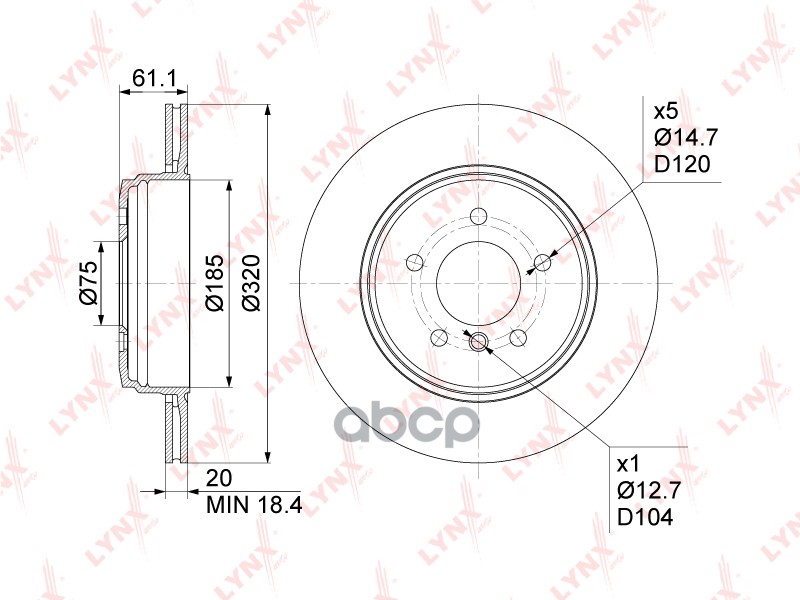Диск тормозной задний (320x20) BMW 5(E60/61) 2.0-3.0 04-10 / 6(E63 / 4) 3.0 04-10 LYNXauto арт. bn-1011