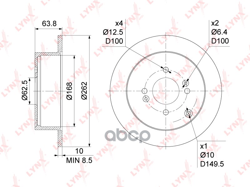 Диск тормозной задний (262x10) HYUNDAI Accent(MC) 1.4-1.6 05-10 / Getz 1.4-1.6 02-09 / i20 1.1D-1.6D LYNXauto арт. bn-1049