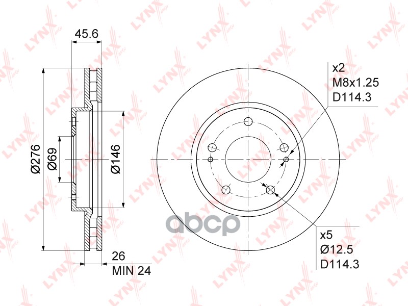 Диск тормозной передний (276x26) подходит для MITSUBISHI Lancer(CY/X) 1.5-2.0 08  BN-1091 LYNXauto арт. BN-1091