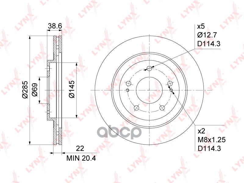 Диск тормозной передний (285x22) подходит для MITSUBISHI Pajero Pinin 1.8-2.0 99-07 BN-1095 LYNXauto арт. BN-1095