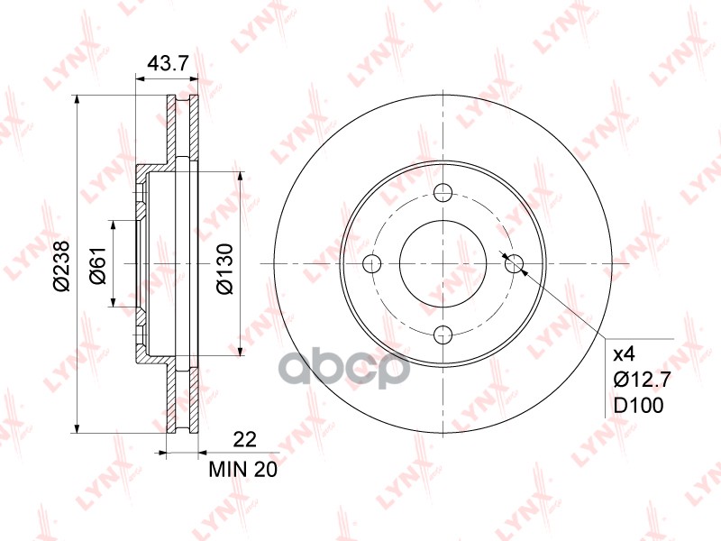 Диск тормозной передний (238x22) подходит для NISSAN Micra(K12/3) 1.2-1.5D 03 / Note(E11) 1.4-1.5D 05-12 / Tiida 1.5 04-09 / ...
