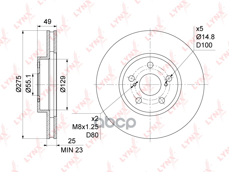 Диск тормозной передний (275x25) TOYOTA Allion/Premio(T24) 1.8-2.0 01-07 / Caldina(T24) 1.8-2.0 02-0 LYNXauto арт. bn-1154