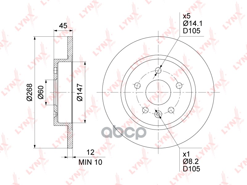 Диск тормозной задний (268x12) BN-1350 LYNXauto арт. BN-1350