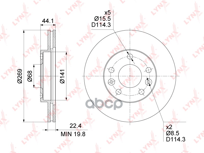 Диск тормозной передний (269x22,5) BN-1416 LYNXauto арт. BN-1416