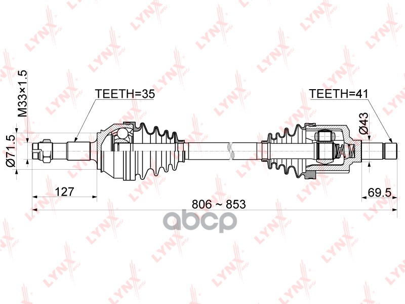 Привод в сборе L CITROEN Jumper 2.2D-3.0D 06>  FIAT Ducato 2.2D-3.0D 06>  PEUGEOT Boxer 2.2D-3.0D 06 LYNXauto арт. cd-1045