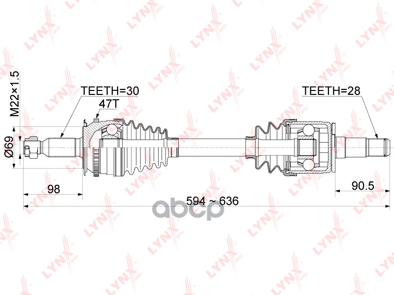 Привод в сборе передний L подходит для MITSUBISHI L200(KA/KB) 2.5D 05-15 / Pajero Sport II 3.2D-3.5 08 CD-1085A LYNXauto арт....