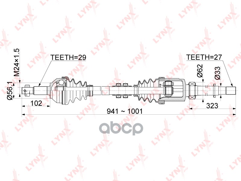 Привод в сборе R NISSAN Qashqai(J10) 2.0 2WD 07 / X-Trail(T31) 2.0 2WD 07 CD-1103 LYNXauto арт. CD-1103