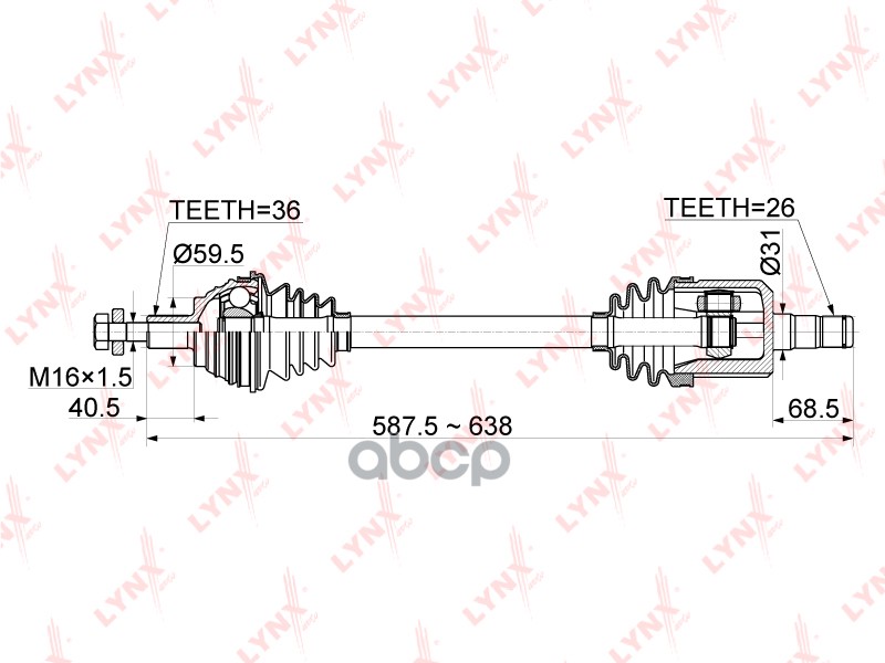 Привод в сборе L AUDI A3 1.6 AT 03-12, SKODA Octavia(1Z) 2.0 AT 04- LYNXauto CD1135 LYNXauto арт. CD-1135