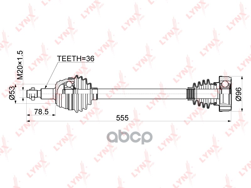 Привод в сборе L AUDI A6 MT 96-03  SKODA Octavia(1U/1Z) 1.4-1.9D MT 96-10  VW Golf IV 1.4-1.9D MT 97 LYNXauto арт. cd-1225