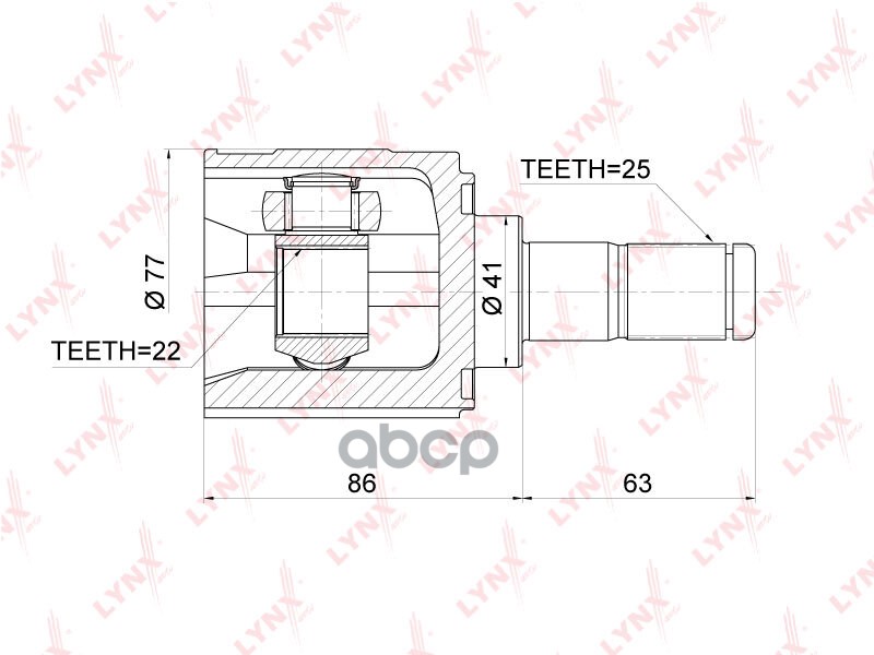 ШРУС внутренний HYUNDAI Solaris 1.4-1.6 10>  KIA Rio 1.4-1.6 11> LYNXauto арт. ci-3700