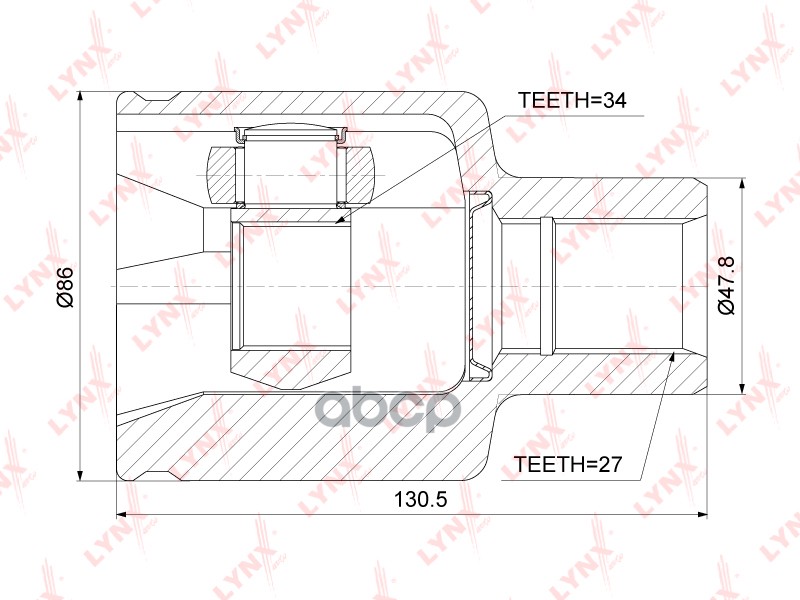 ШРУС внутренний SSANGYONG Actyon I-II 2.0d-2.3 06> / Kyron 2.0d-2.7D 05> / Rexton II 2.0-2.7D 05> / LYNXauto арт. ci-3740