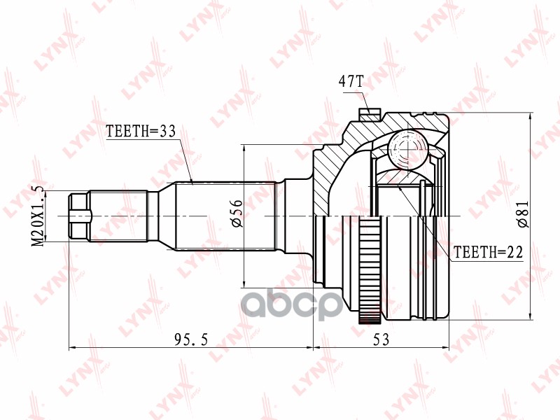 ШРУС наружный подходит для CHEVROLET Lacetti 1.4-1.8 05/Nubiria 1.6 05, DAEWOO Nubiria 1.8 03 CO-1808A LYNXauto арт. CO-1808A
