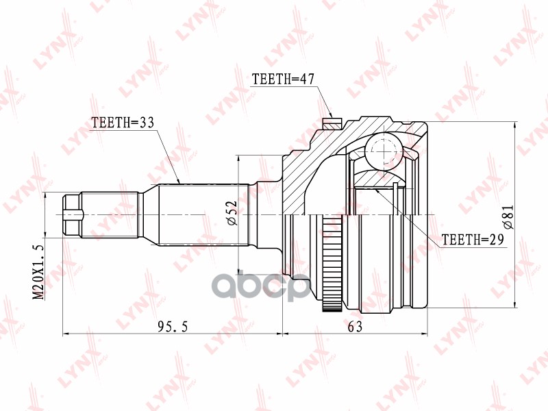 ШРУС наружный подходит для DAEWOO Lanos 1.6 97/Nubiria 1.6/2.0 97 CO-1809A LYNXauto арт. CO-1809A