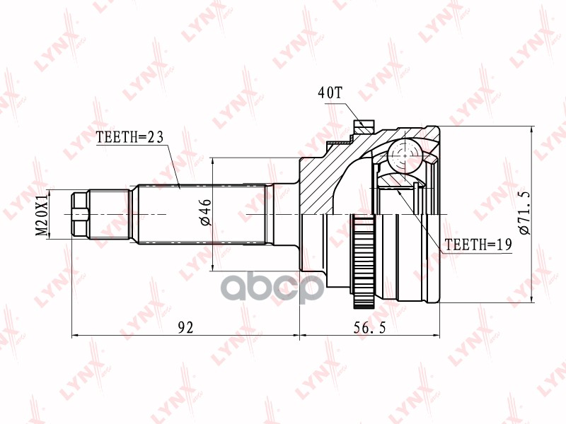 ШРУС наружный DAEWOO Matiz 0.8-1.0 98> / CHEVROLET Matiz 0.8-1.0 05> LYNXauto арт. co-1812a